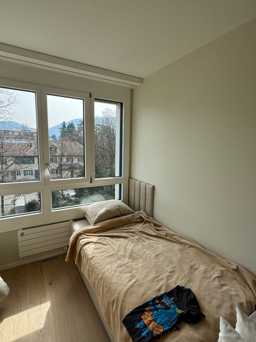 custom eco-leather acoustic wall panels in modern Swiss bedroom